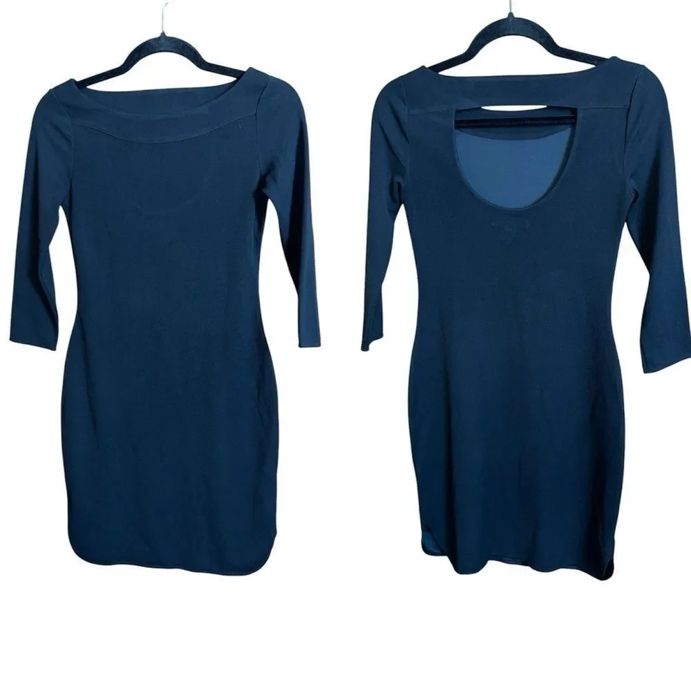 Banana Republic Black Bodycon Boatneck Open Back Little Black Dress Size XXS - Picture 5 of 5